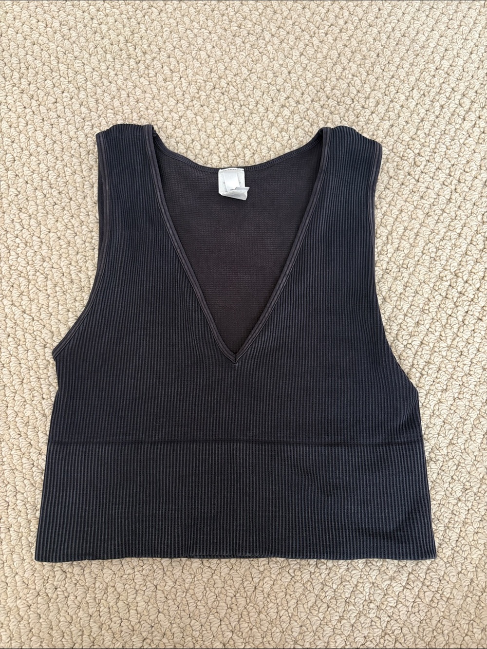Nikibiki Black Ribbed V-Neck Crop Tank